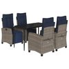 vidaXL 5-delige Tuinset met kussens poly rattan grijs