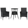 vidaXL 3-delige Tuinset met kussens poly rattan en glas zwart