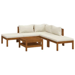 vidaXL 6-delige Loungeset met cr&egrave;mekleurige kussens massief acaciahout