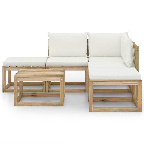 vidaXL 6-delige Loungeset met cr&egrave;mekleurige kussens