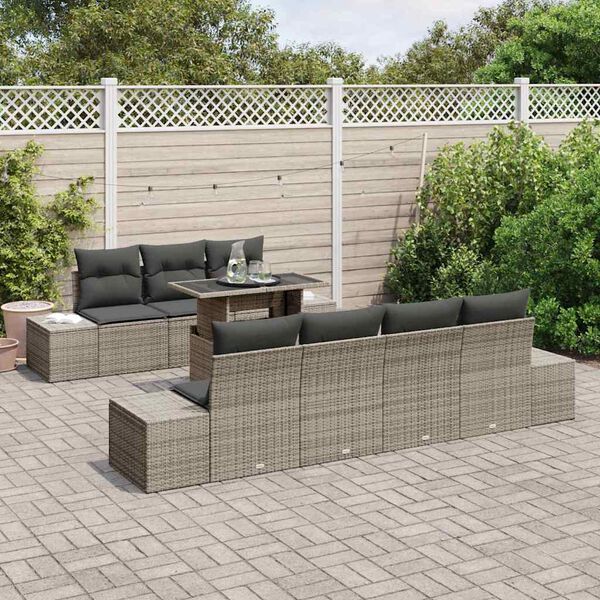 vidaXL Bankstel met kussen 8 pcs Grijs poly rattan
