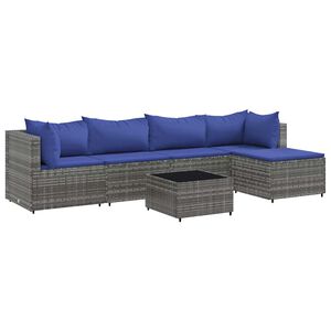 vidaXL 6-delige Loungeset met kussens poly rattan grijs