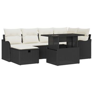 vidaXL Tuin Sofa Set met kussen met opslag 7 pcs Zwart Poly riet
