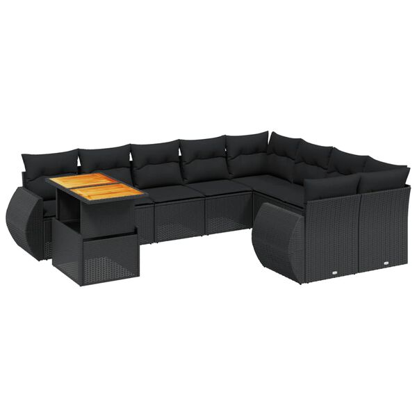 vidaXL 10-delige Loungeset met kussens poly rattan zwart