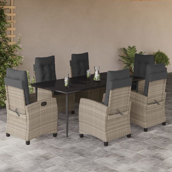 vidaXL 7-delige Tuinset met kussens poly rattan grijs