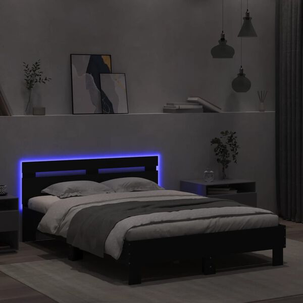 vidaXL Bedframe met hoofdeinde en LED zwart 135x190 cm