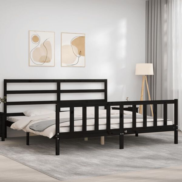 vidaXL Bedframe met hoofdbord massief hout zwart 200x200 cm