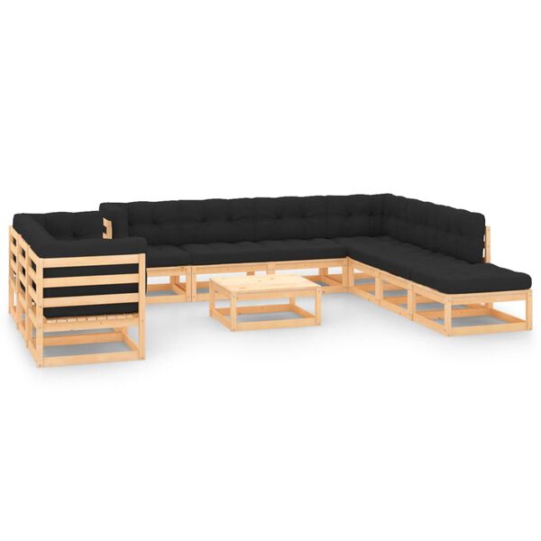 vidaXL 11-delige Loungeset met antracietkleurige kussens grenenhout