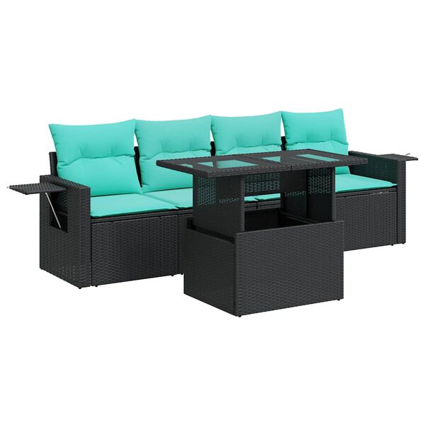 vidaXL 5-delige Loungeset met kussens poly rattan acacia zwart