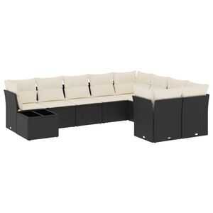 vidaXL 10-delige Loungeset met kussens poly rattan zwart