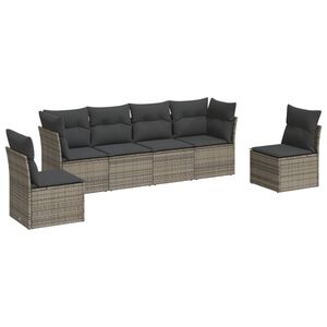 vidaXL 6-delige Loungeset met kussens poly rattan grijs