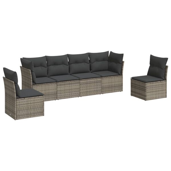 vidaXL 6-delige Loungeset met kussens poly rattan grijs