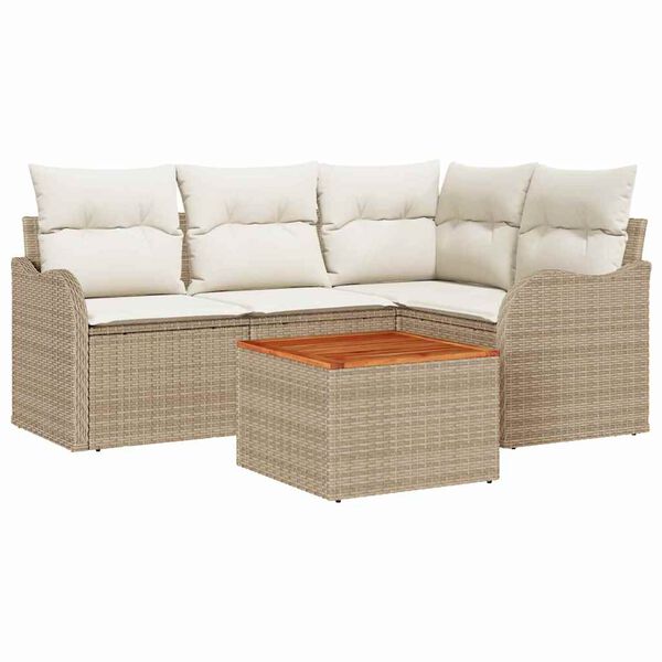 vidaXL Tuinbankenset met opslag 5 pcs Beige en Cr&egrave;me poly rattan