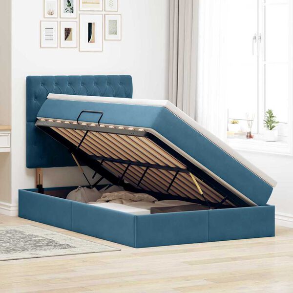 vidaXL Opbergbed met LED met matras Donkerblauw 120 x 200 cm Fluweel