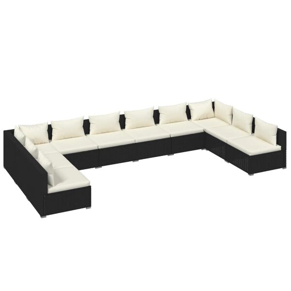 vidaXL 10-delige Loungeset met kussens poly rattan zwart