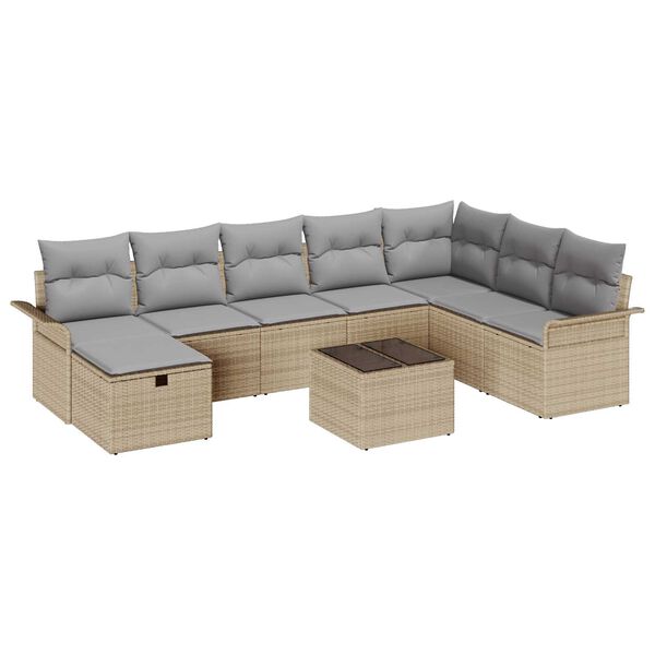 vidaXL Tuin Sofa Set met kussen 9 pcs Beige en Licht Grijs poly rattan