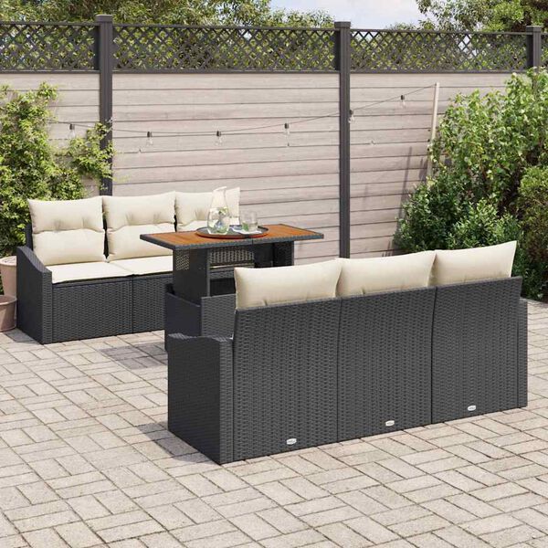 vidaXL Tuin Sofa Set met opslag 7 pcs Zwart Poly riet