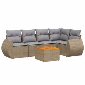 vidaXL 6-delige Loungeset met kussens poly rattan beige