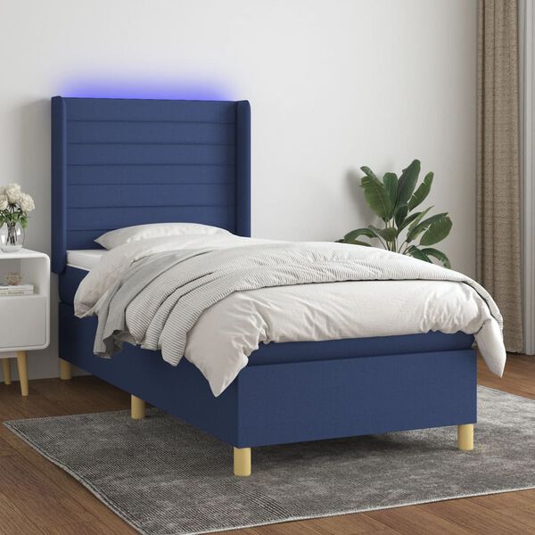 vidaXL Boxspring met matras en LED stof blauw 80x200 cm