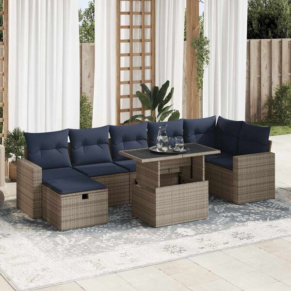 vidaXL 8-delige Loungeset met kussens poly rattan acacia grijs