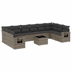 vidaXL 11-delige Loungeset met kussens poly rattan grijs