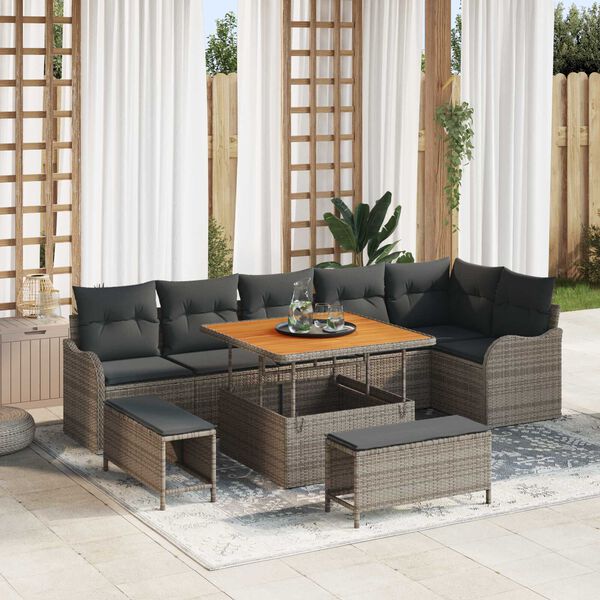 vidaXL Tuinbankenset met kussen 9 pcs Grijs poly rattan