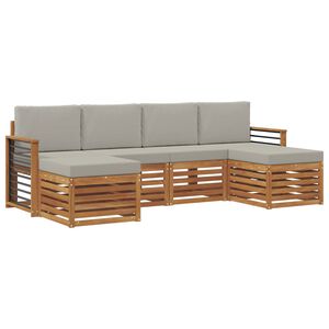 vidaXL Sofa-Sets 6 pcs Natuurlijk en Lichtgrijs Massief Acaciahout