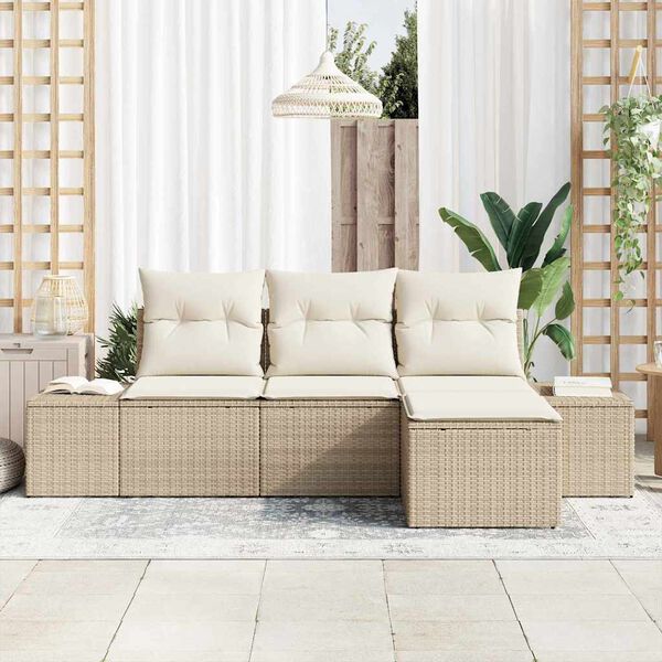 vidaXL Tuin Sofa Set met kussen 4 pcs Beige en Cr&egrave;me poly rattan