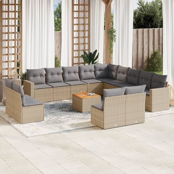vidaXL 14-delige Loungeset met kussens poly rattan gemengd beige