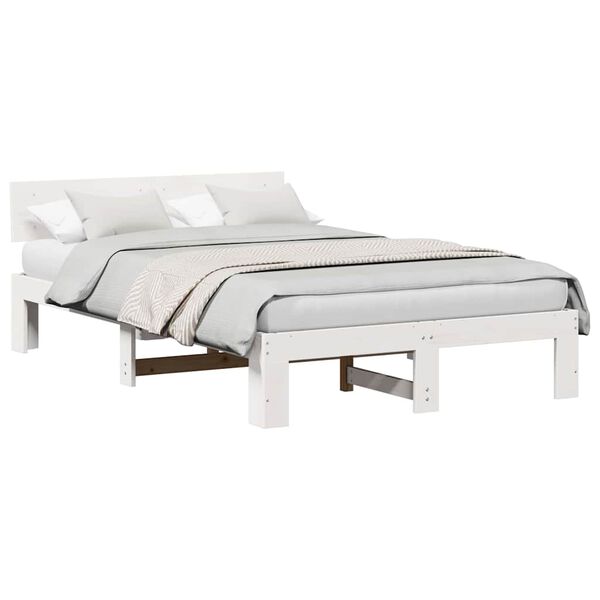 vidaXL Bedframe met hoofdeinde Wit 135 x 190 cm Massief grenenhout