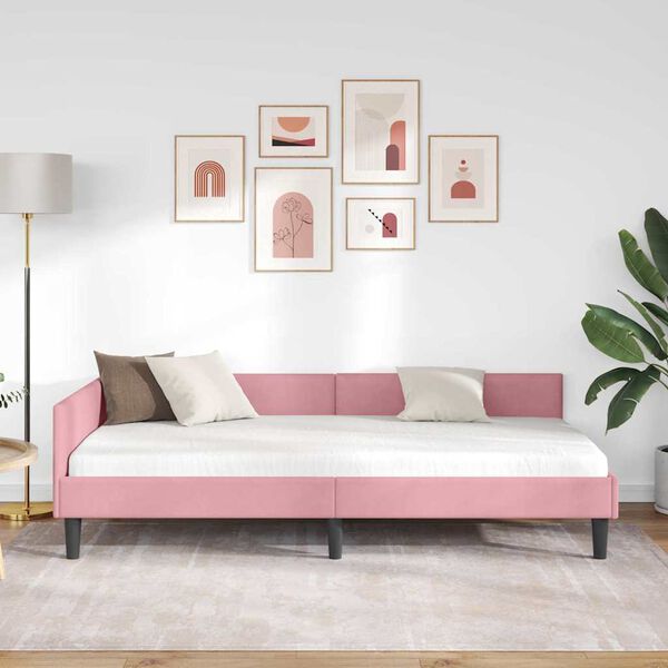 vidaXL Hoekbedframe met hoofdeinde Roze 90 cm x 190 cm VelvetenPlywood