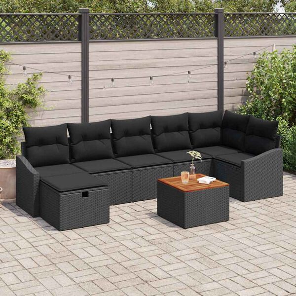 vidaXL Tuin Sofa Set met kussen met opslag 8 pcs Zwart Poly riet