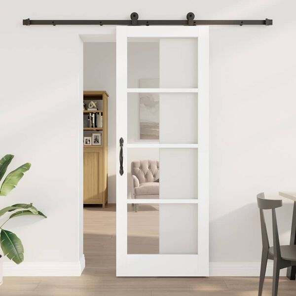 vidaXL Schuifdeur ORKDAL Wit 78 x 211 cm Massief grenenhout en glas