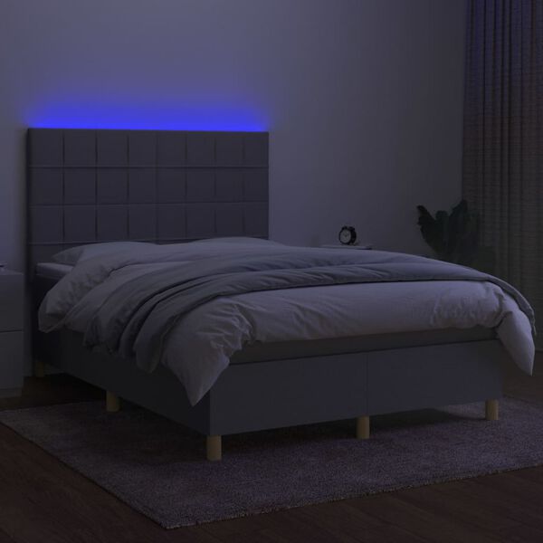 vidaXL Boxspring met matras en LED stof lichtgrijs 140x200 cm