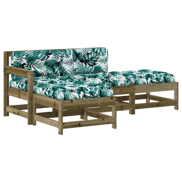 vidaXL 4-delige Loungeset met kussens ge&iuml;mpregneerd grenenhout