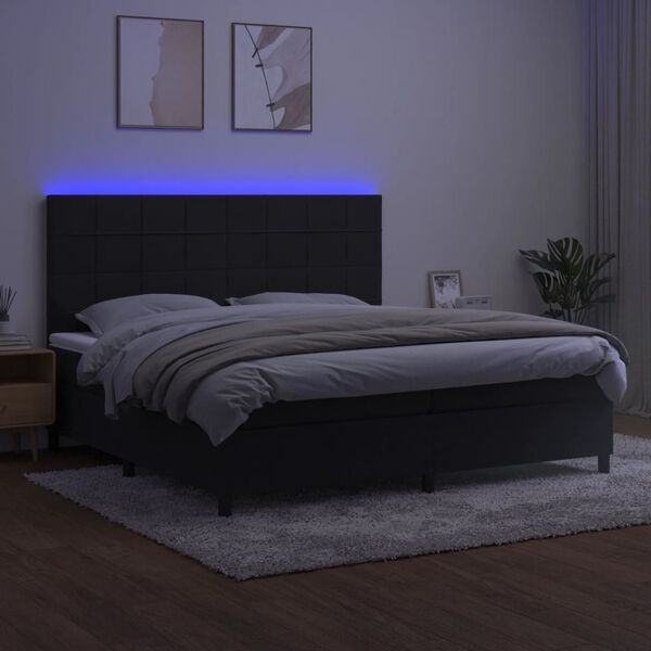 vidaXL Boxspring met matras en LED fluweel zwart 200x200 cm