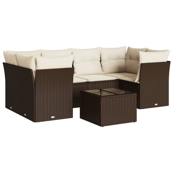 vidaXL 7-delige Loungeset met kussens poly rattan bruin