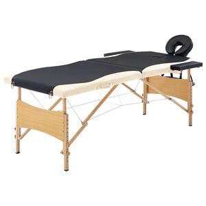 vidaXL Massagetafel inklapbaar 2 zones hout zwart en beige