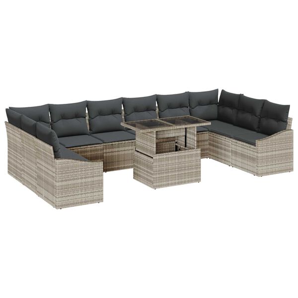 vidaXL Tuin Sofa Set met kussen 11 pcs Licht Grijs en Donker Grijs