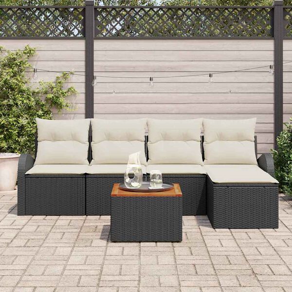 vidaXL Tuinbankenset met kussen 6 pcs Zwart poly rattan
