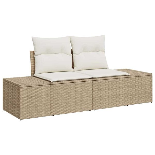 vidaXL Tuinbankenset met kussen met opslag 9 pcs Beige Poly riet