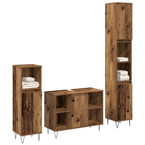 vidaXL Badkamermeubelset met plank 3 pcs Oud Hout Bewerkt hout