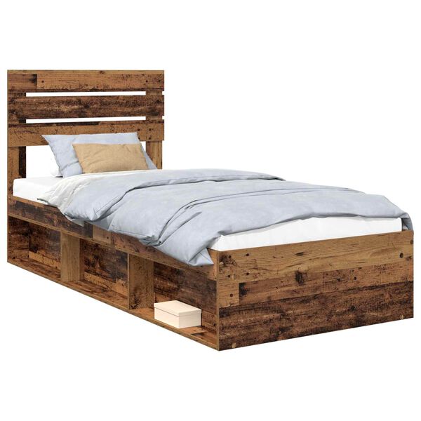 vidaXL Bedframe met hoofdeinde Oudhout 90 x 190 cm Massief grenenhout