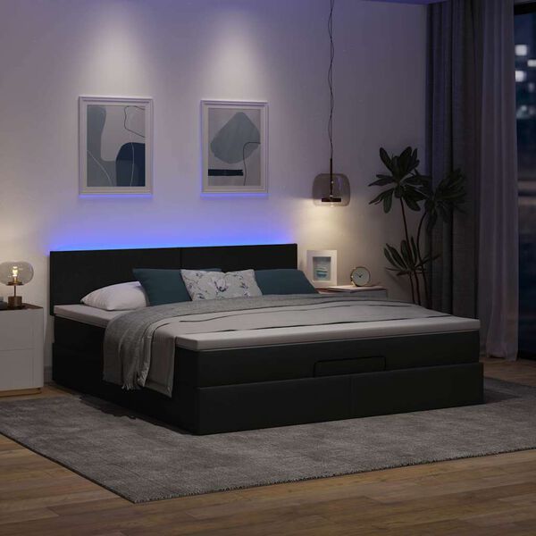 vidaXL Ottoman bed met matras en LED's 160x200cm stof donkergrijs