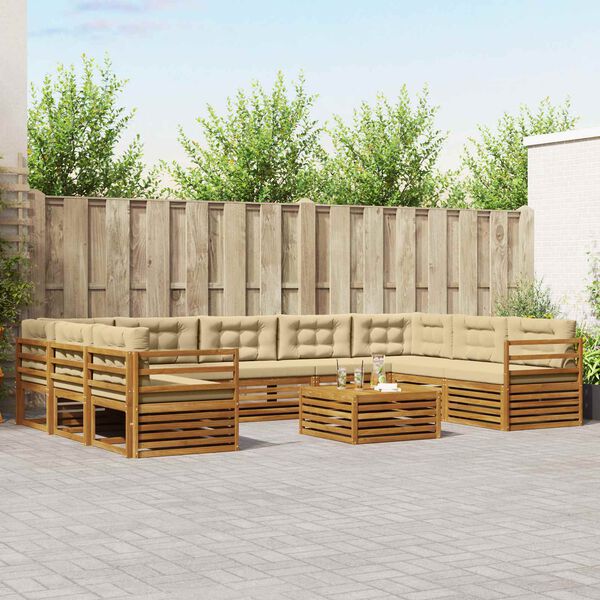 vidaXL Buiten bankenset 10 pcs Natuurlijk en Beige Massief Acaciahout