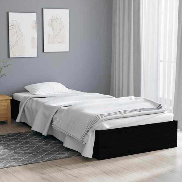 vidaXL Bedframe massief hout zwart 75x190 cm