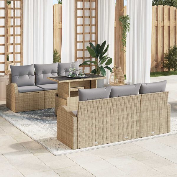 vidaXL Tuin Sofa Set met kussen met opslag 7 pcs Beige Poly Rattan