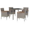 vidaXL 5-delige Tuinset met kussens poly rattan grijs