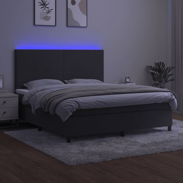 vidaXL Boxspring met matras en LED fluweel donkergrijs 180x200 cm