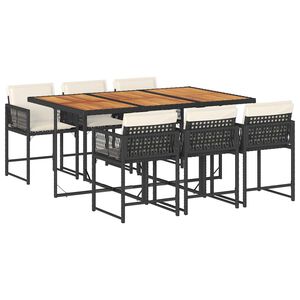 vidaXL 7-delige Tuinset met kussens poly rattan zwart